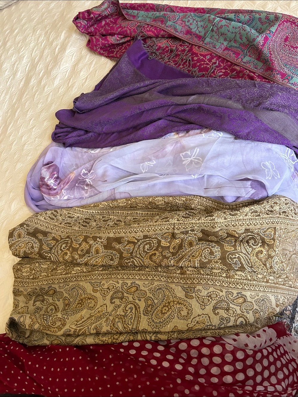 Women’s Lightweight Multi-Color Scarves - Purple, Lavender, Gold, Pink, all 5.